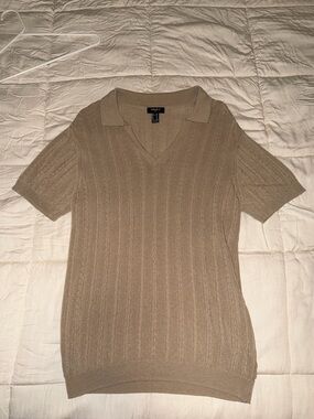 Forever 21 Men V-Neck Short Sleeve Ribbed Sweater in Taupe
